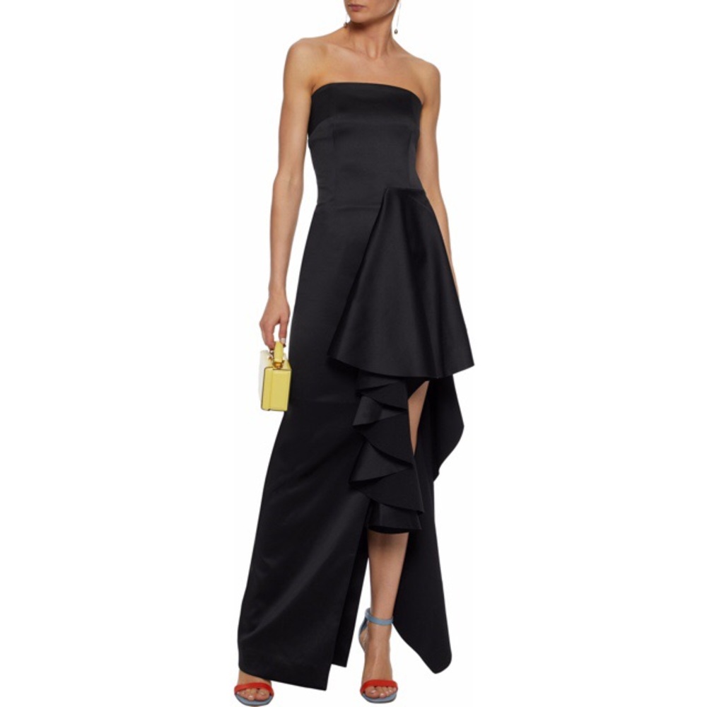 Solace London Strapless Ruffled Satin Gown